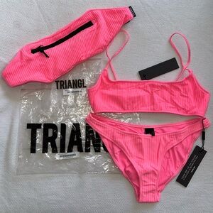 NWT TRIANGL Pink Bikini Set | SMALL Pipa Dandy Candy Swim Top+Bottom+Fanny Pack